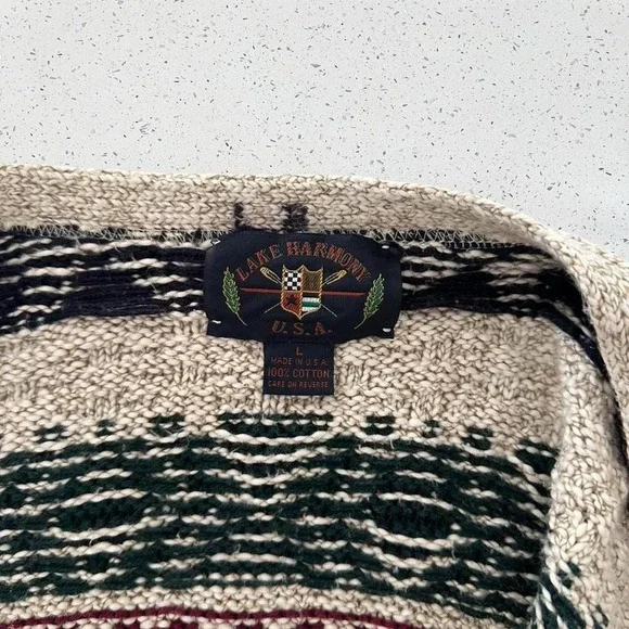 Lake Harmony USA Vintage Cotton Cardigan Sweater Geometric Southwestern L - Picture 8 of 8